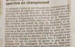 CDC Vétérans jeudi 1er juillet au boulodrome de Gaillard