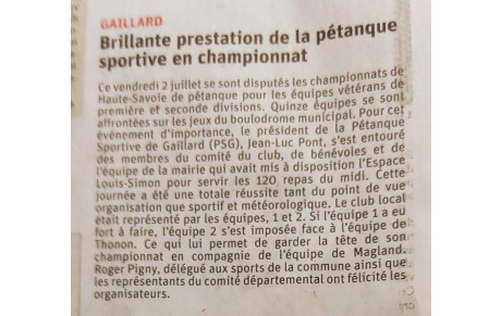 CDC Vétérans jeudi 1er juillet au boulodrome de Gaillard